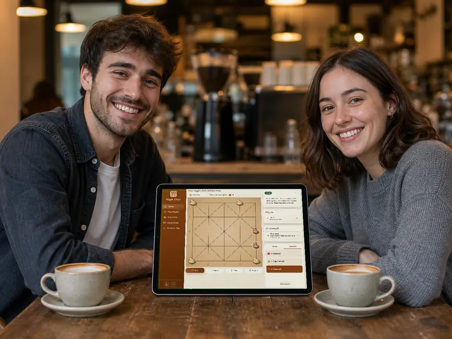 Two players sharing one device for a face-to-face Bagh Chal game